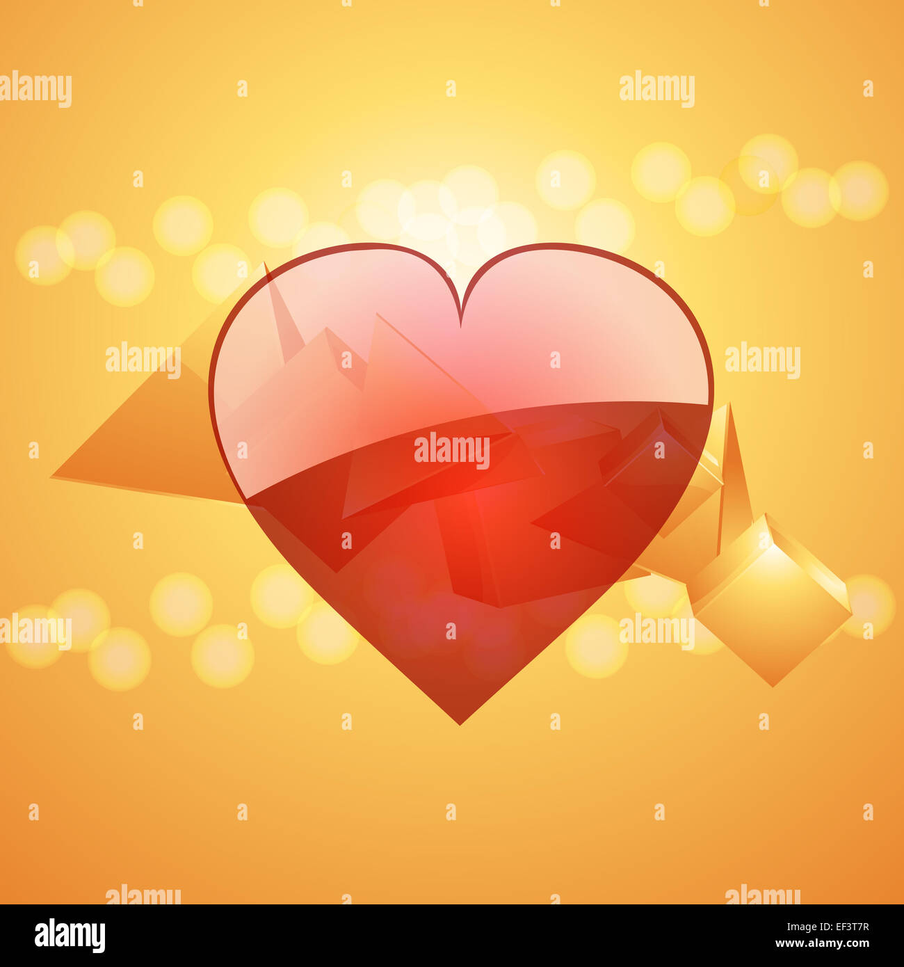 Valentine sur 3D Cube et pyramide de verre et fond orange Banque D'Images