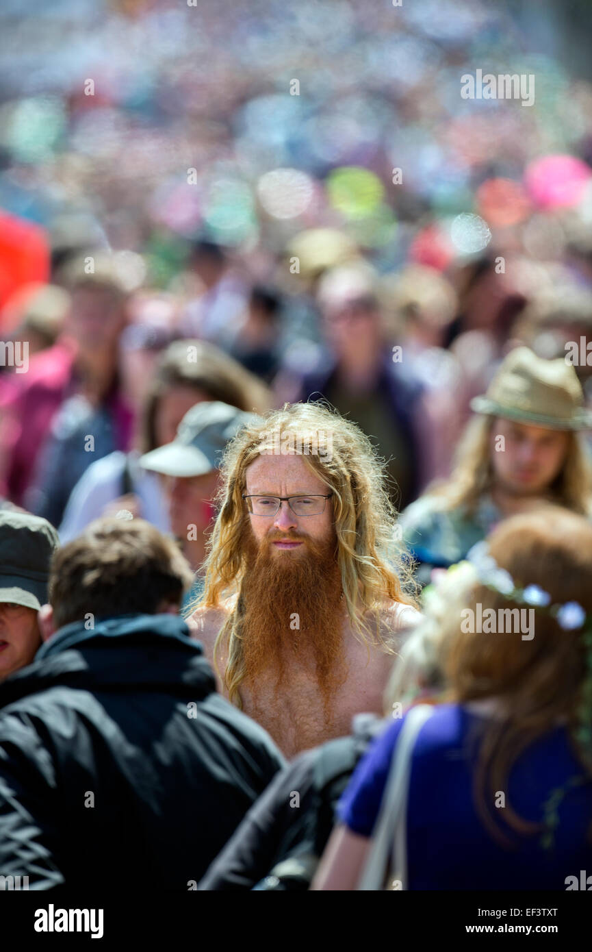 Homme barbu à Glastonbury Festival Juin 2014 UK Banque D'Images