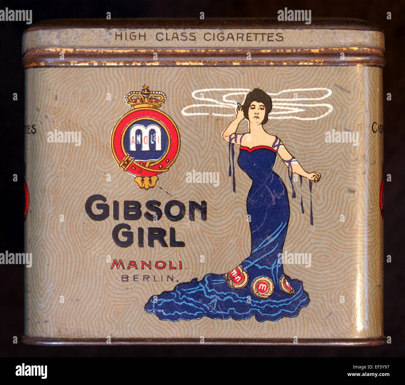 Gibson Girl cigarettes tin, avant Banque D'Images