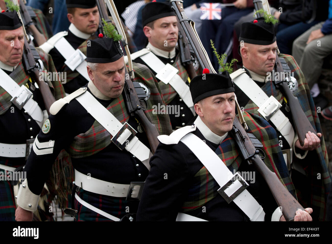 Les membres de l'Atholl Highlanders, l'Europe est qu'une armée privée, marchant pendant Pipefest Stirling, un événement organisé à Stirling, Ca Banque D'Images