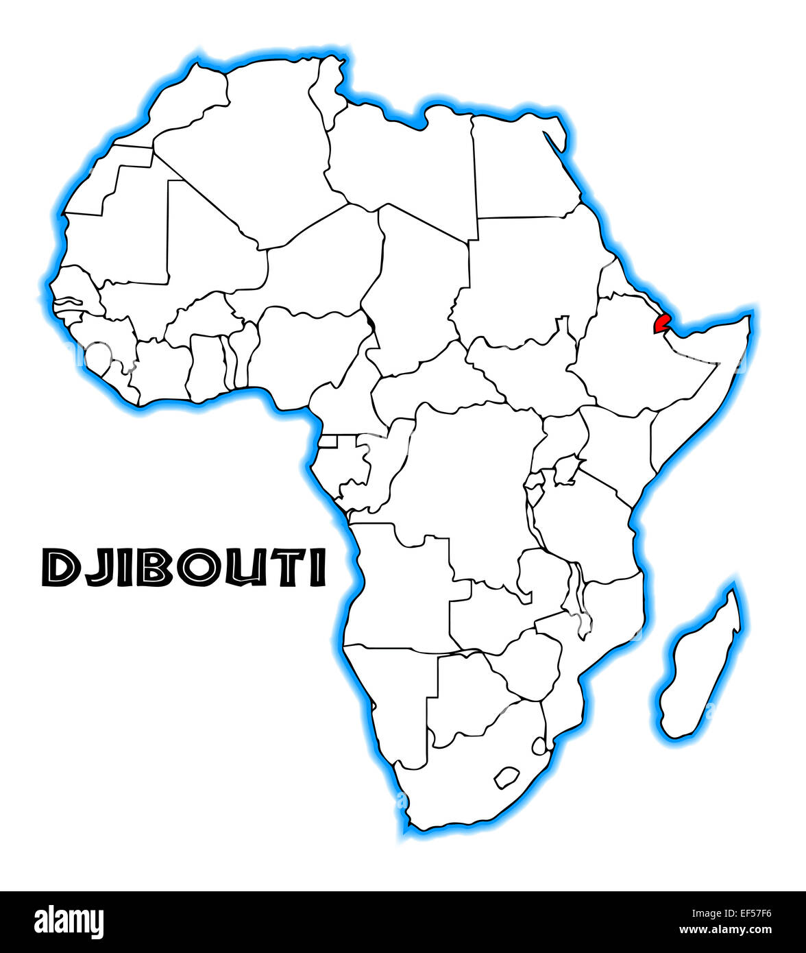 Djibouti contours insérés dans une carte de lAfrique sur un fond blanc  Photo Stock - Alamy