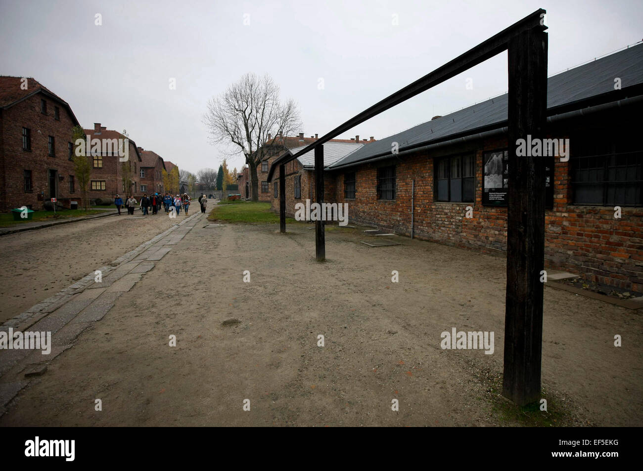 (150127) -- Bruxelles, le 27 janvier 2015 (Xinhua) -- Photo prise le 9 novembre 2012 montre la potence une fois utilisé pendant le plus grand public de l'exécution de prisonniers le 19 juillet 1943 à l'ancien camp de concentration d'Auschwitz à Oswiecim, Pologne. Les célébrations du 70e anniversaire de la libération du camp de concentration d'Auschwitz a commencé dans le sud de la ville polonaise d'Oswiecim, mardi matin. Le camp de concentration a été fondée en 1940 par les Allemands surtout pour le but d'emprisonner des prisonniers polonais. Depuis 1942 il est devenu l'Europe est l'un des plus grands lieux d'extermination des Juifs, avec plus de 1,1 millions de dollars Banque D'Images