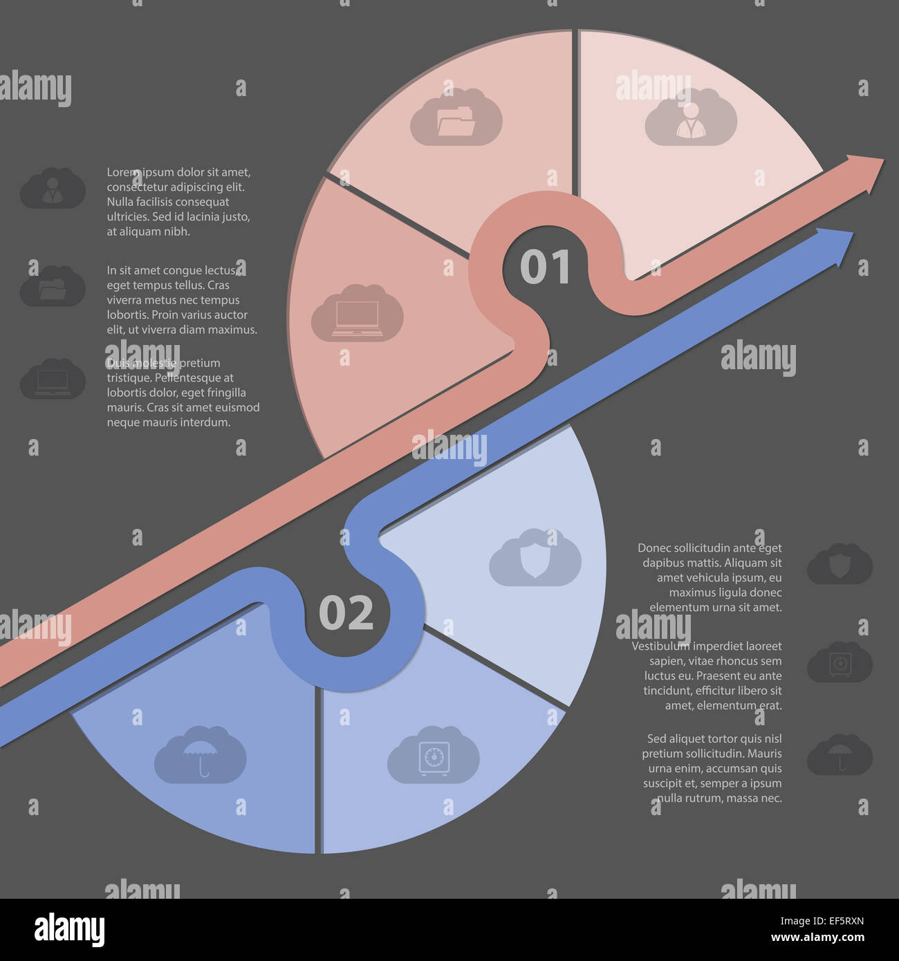 Conception infographique avec diverses options d'icônes et de nuages Banque D'Images