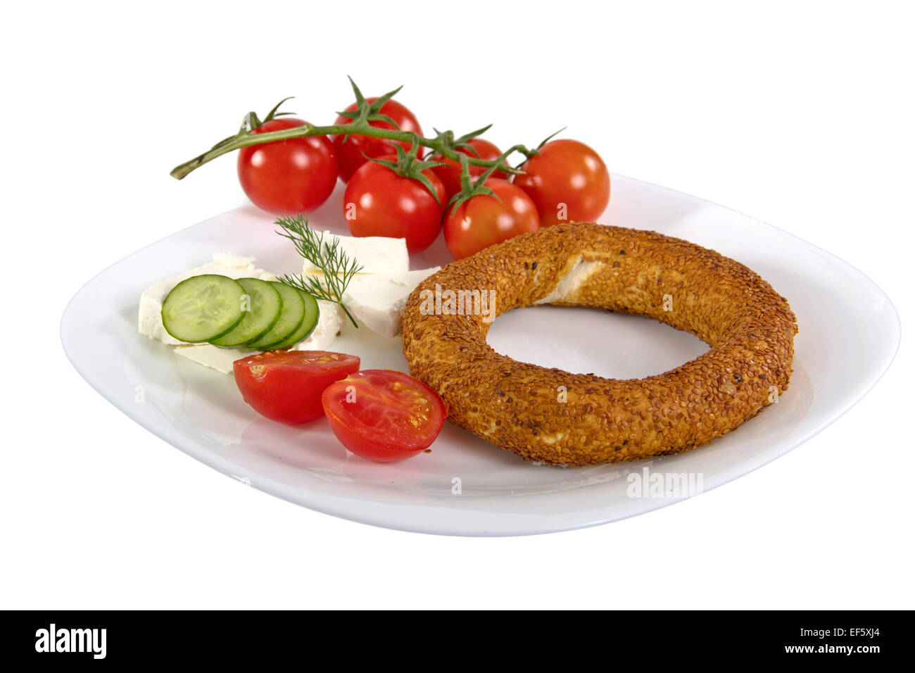 Petit-déjeuner méditerranéen, bagel et fromage Banque D'Images