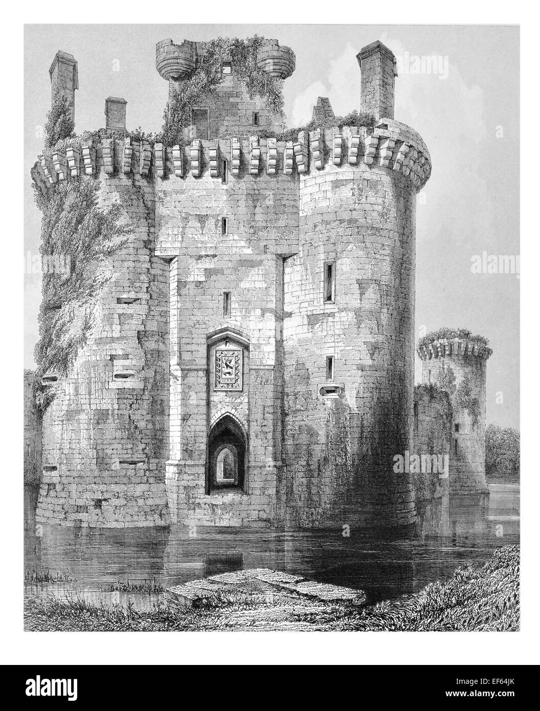 1852 Caerlaveroc triangulaire à douves Château Dumfries Passerelle d'entrée et tour d'accompagnement Banque D'Images