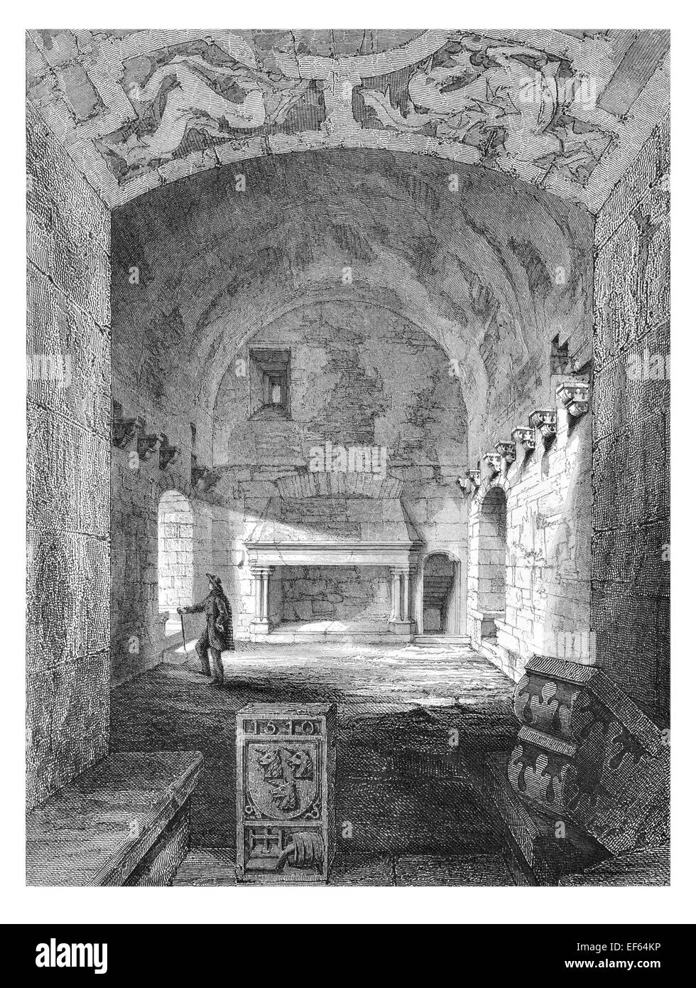 1852 garder l'intérieur du château de La Tour château médiéval ruiné Craigmillar Edinburgh Banque D'Images