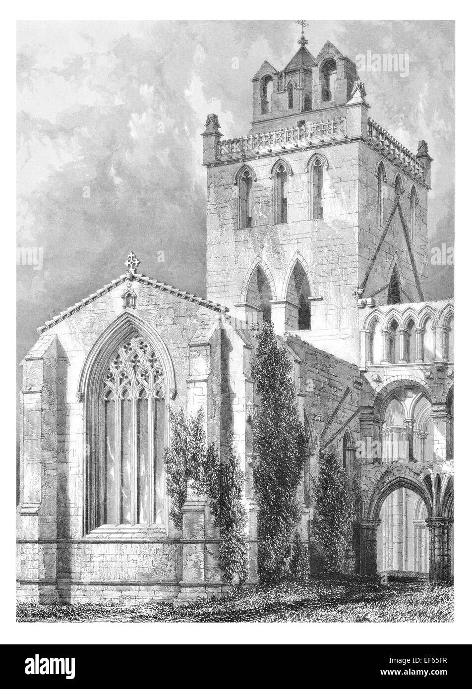 1852 et la tour nord du transept Jedburgh ruinée Abbaye Augustinienne Région frontalière Banque D'Images