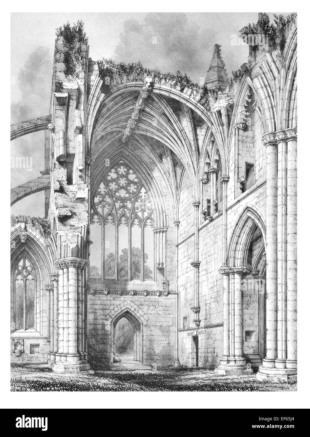 1852 St Mary's abbaye de Melrose Ordre Cistercien Roxburghshire Scottish Borders Transept ruiné ruine Banque D'Images