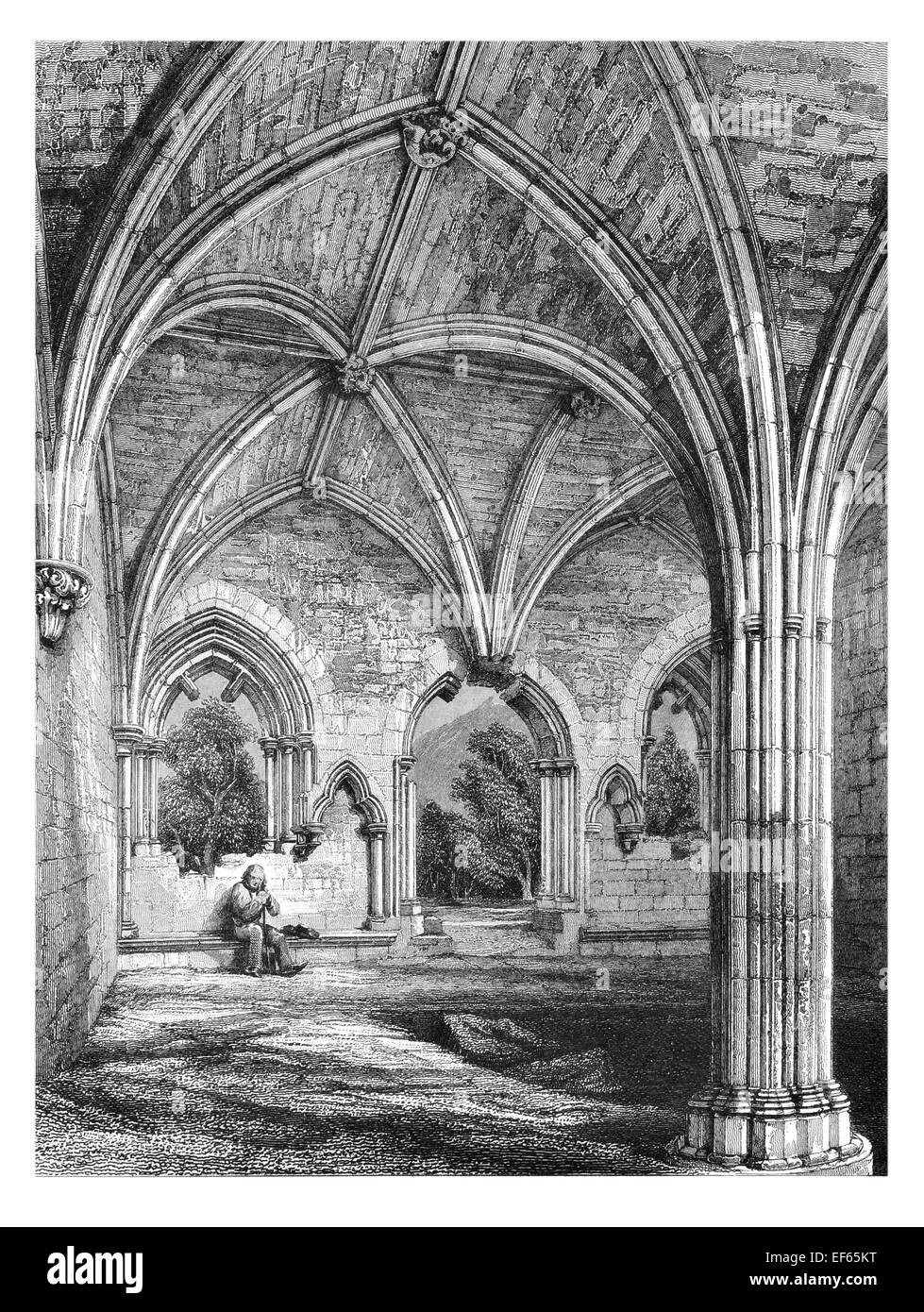 1852 Chapter house Pluscarden Abbaye prieuré de Bénédictins catholique romain noir glen Elgin, Moray à brûler Banque D'Images