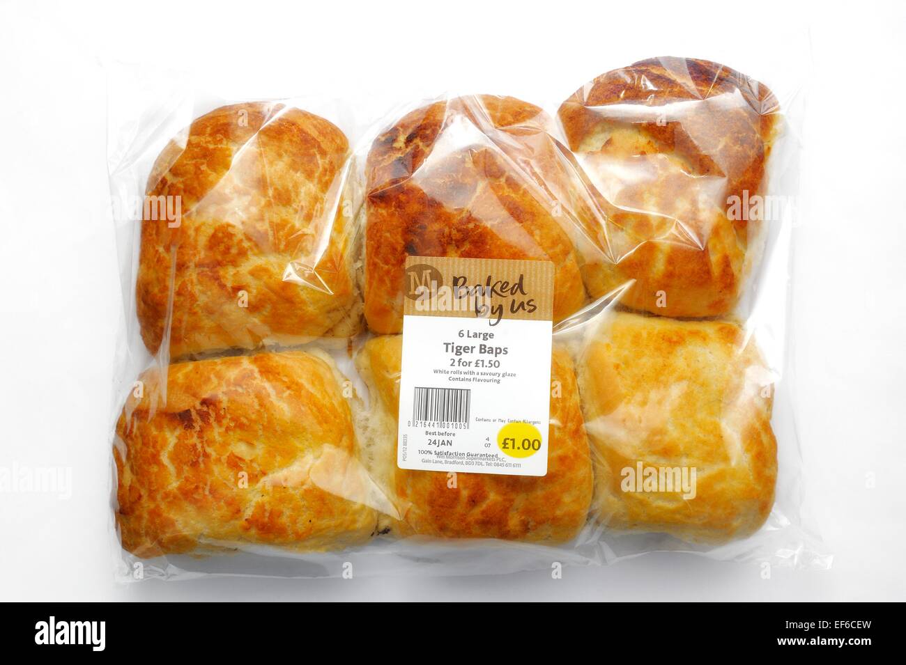 6 gros tiger temple BAPS. Petits pains blancs d'une délicieuse glace à prix £1. avec un 2 pour €1,50 offre alléchante Banque D'Images