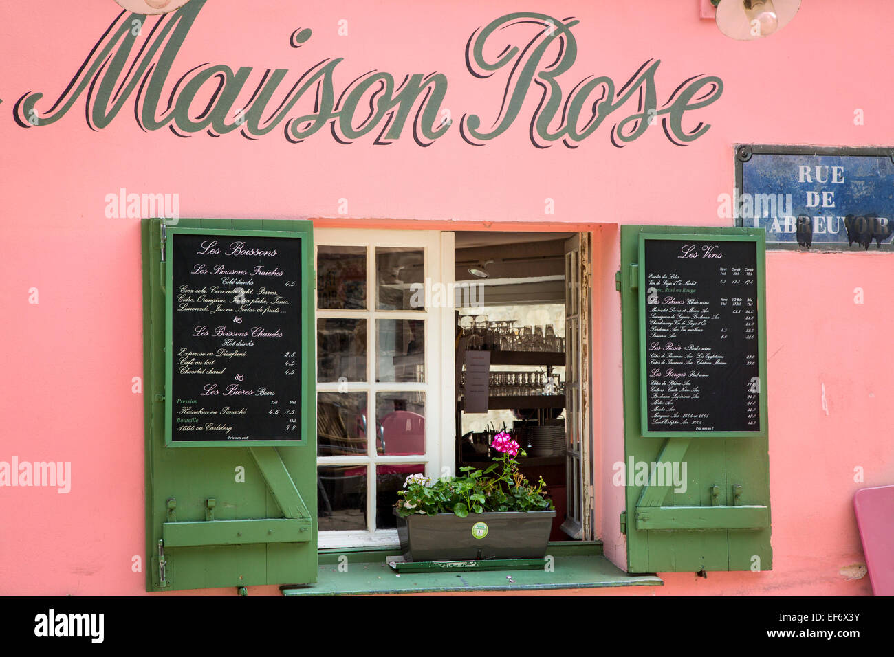 Cafe La Maison Rose, Montmartre, Paris, France Banque D'Images