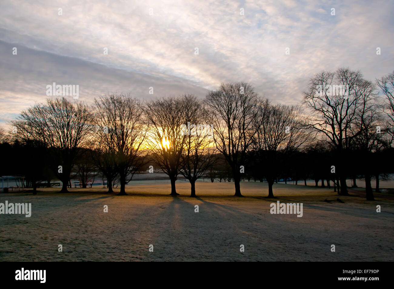 Aube sur Southampton Sports Centre en hiver Banque D'Images