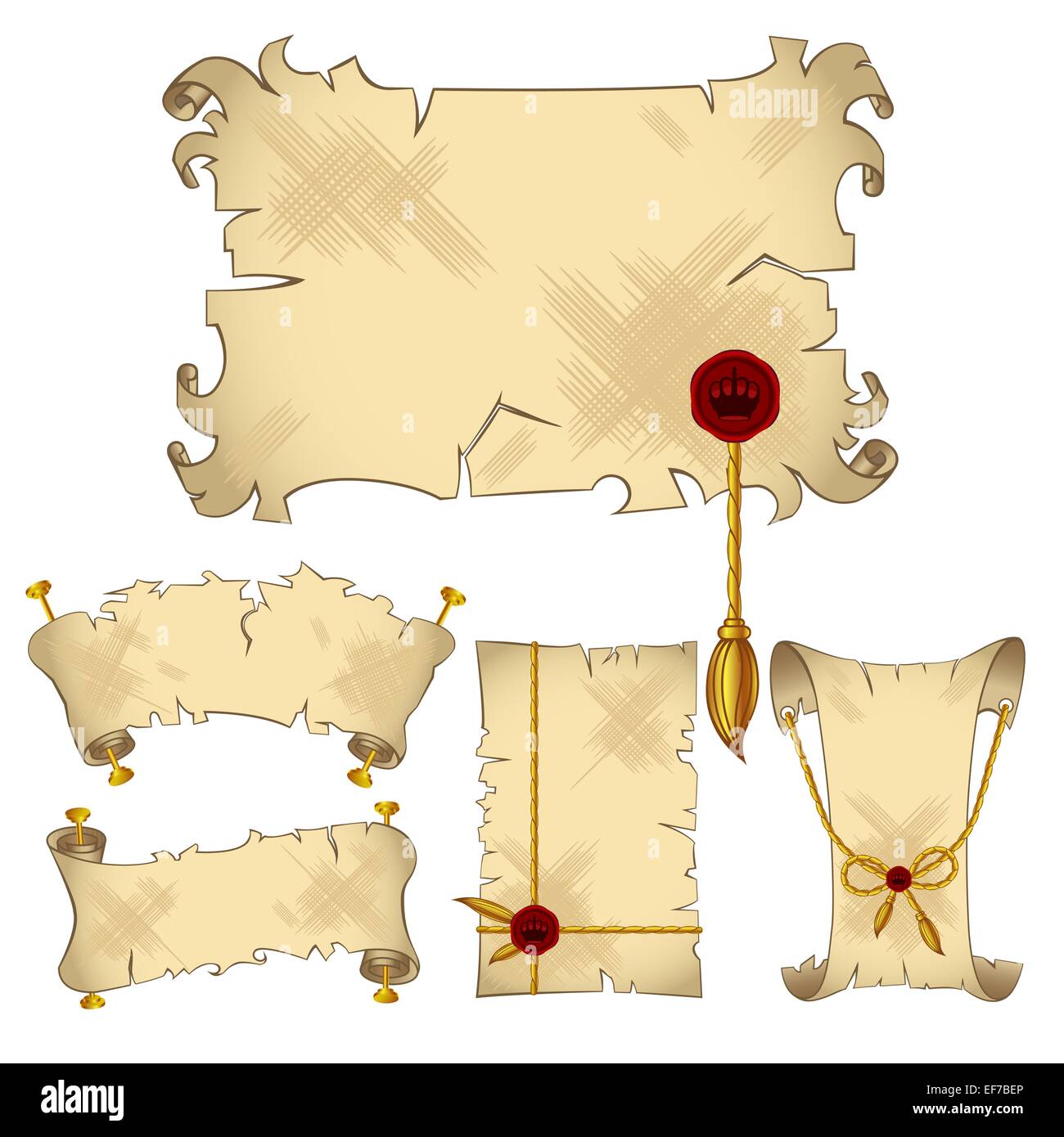 Ancienne vieille bannières parchemin avec de l'or détails royal,isolé sur fond blanc Illustration de Vecteur