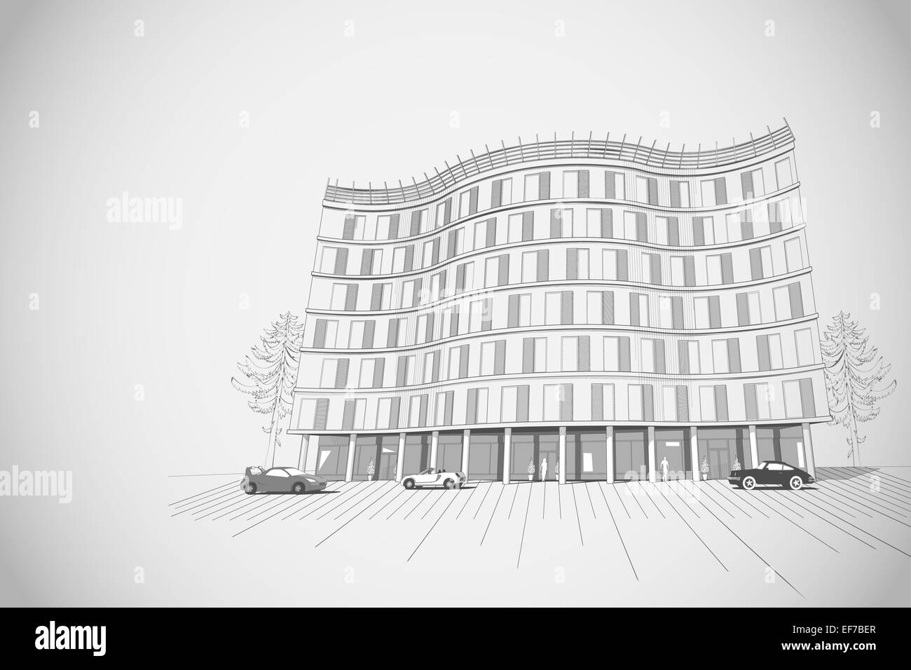 Architecture vecteur fond monochrome gris avec appartement moderne ou bureau immeuble de plusieurs étages Illustration de Vecteur