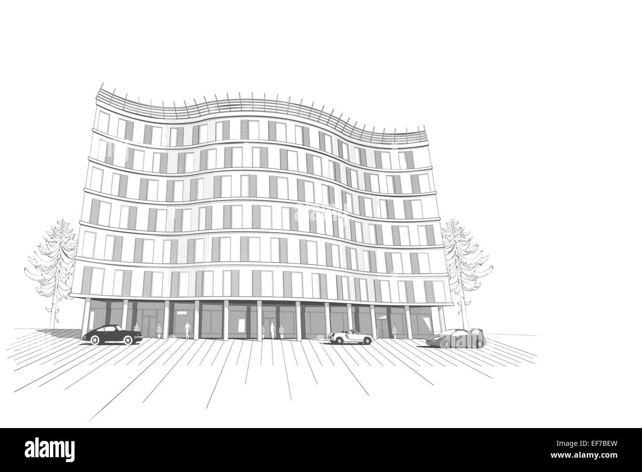 Architecture vecteur fond monochrome blanc avec appartement moderne isolé ou bureau immeuble de plusieurs étages Illustration de Vecteur