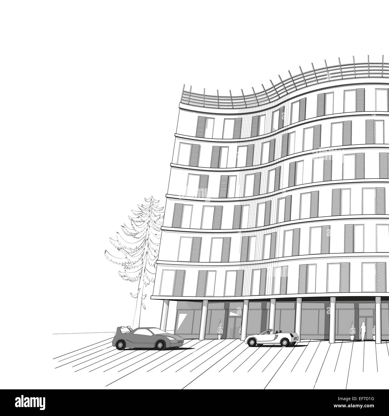 Architecture vecteur fond noir et blanc avec appartement moderne ou bureau immeuble de plusieurs étages Illustration de Vecteur