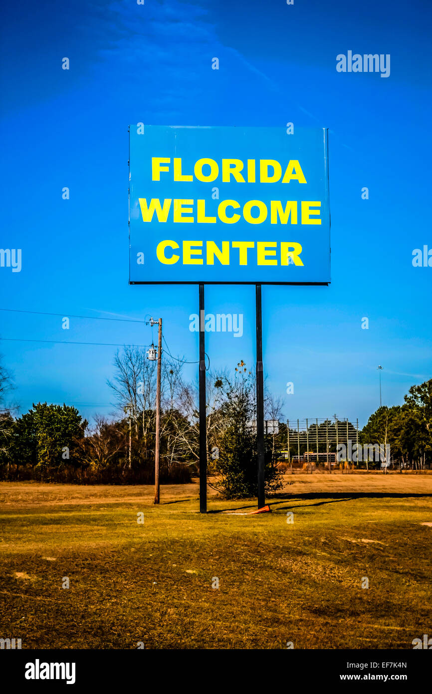 Centre d'accueil de la Floride signer juste en dessous de l'intersection de la I-75 et I-10 Banque D'Images
