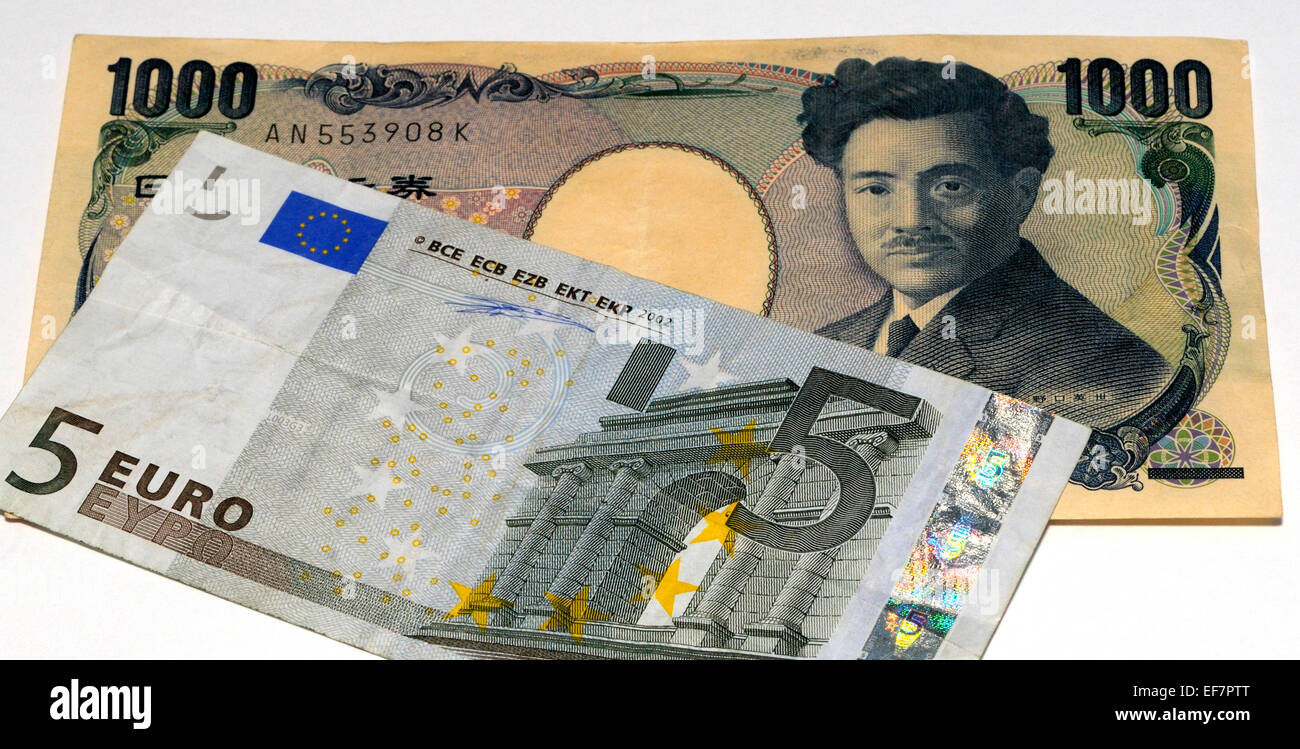 Euro et Yen Japonais Bank Notes Banque D'Images