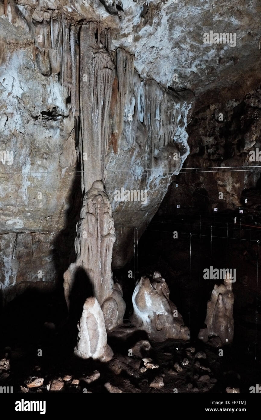 Manot Grotte, Israël. 28 janvier, 2015. 55 000 ans d'un crâne humain découvert dans la grotte de Manot dans l'ouest de la Galilée prouve, selon les scientifiques, que l'homme moderne (Homo sapiens) a migré depuis l'Afrique vers le reste du monde il y a environ 65 000 ans. Chercheurs considèrent le crâne, la première preuve fossilisée à l'extérieur de l'Afrique, 'l'une des plus importantes découvertes dans l'étude de l'évolution humaine. Credit : Alon Nir/Alamy Live News Banque D'Images