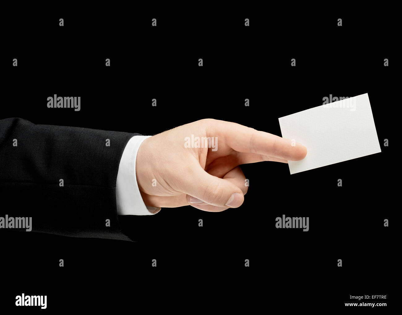 Homme de race blanche dans la main d'un tailleur isolé Banque D'Images