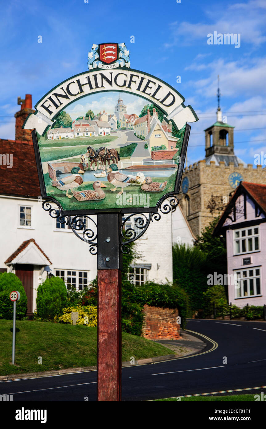 Une en bois sculpté main Finchingfield signe. Essex, Angleterre Banque D'Images