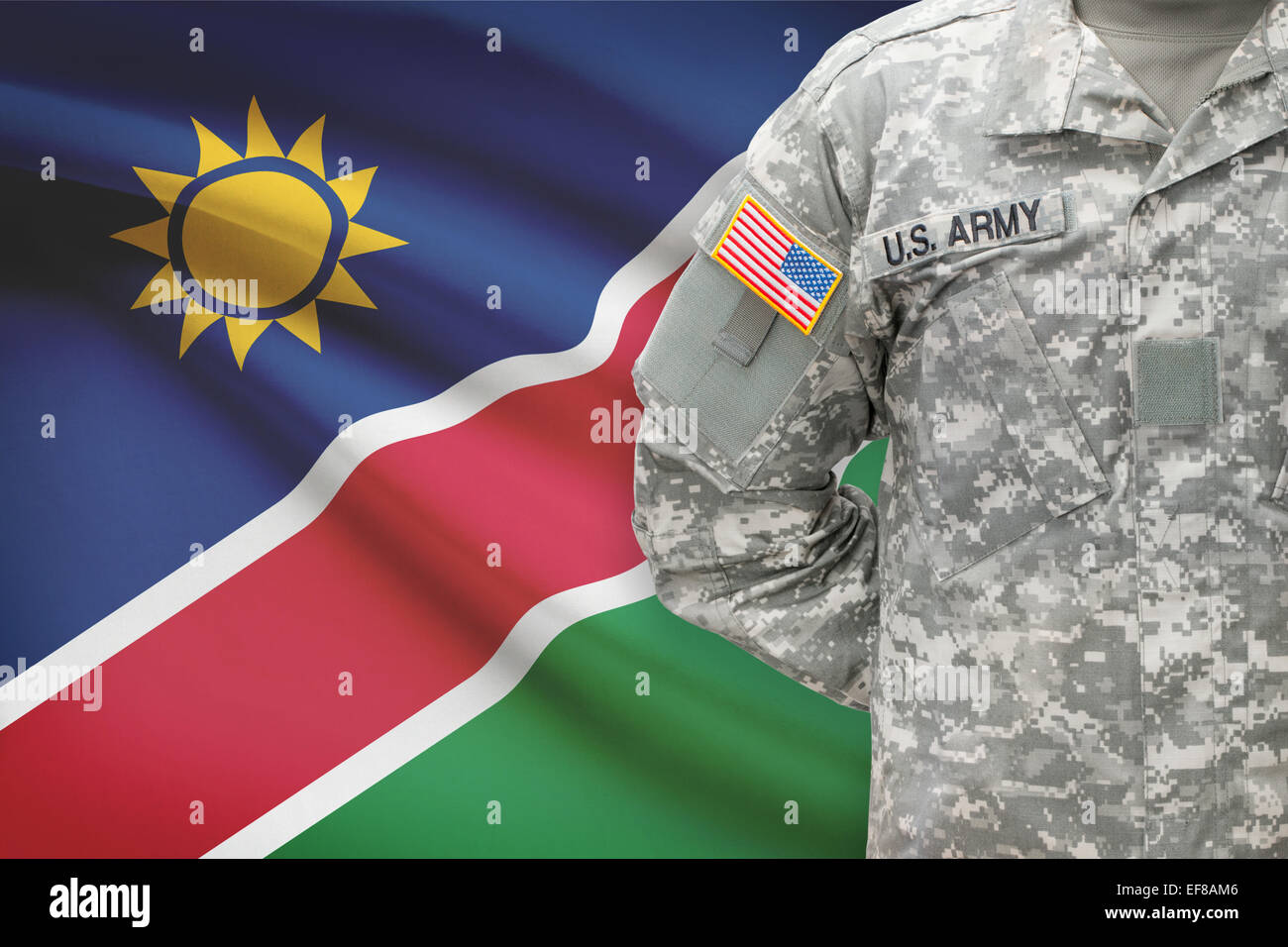 Soldat américain avec drapeau sur arrière-plan - Namibie Banque D'Images