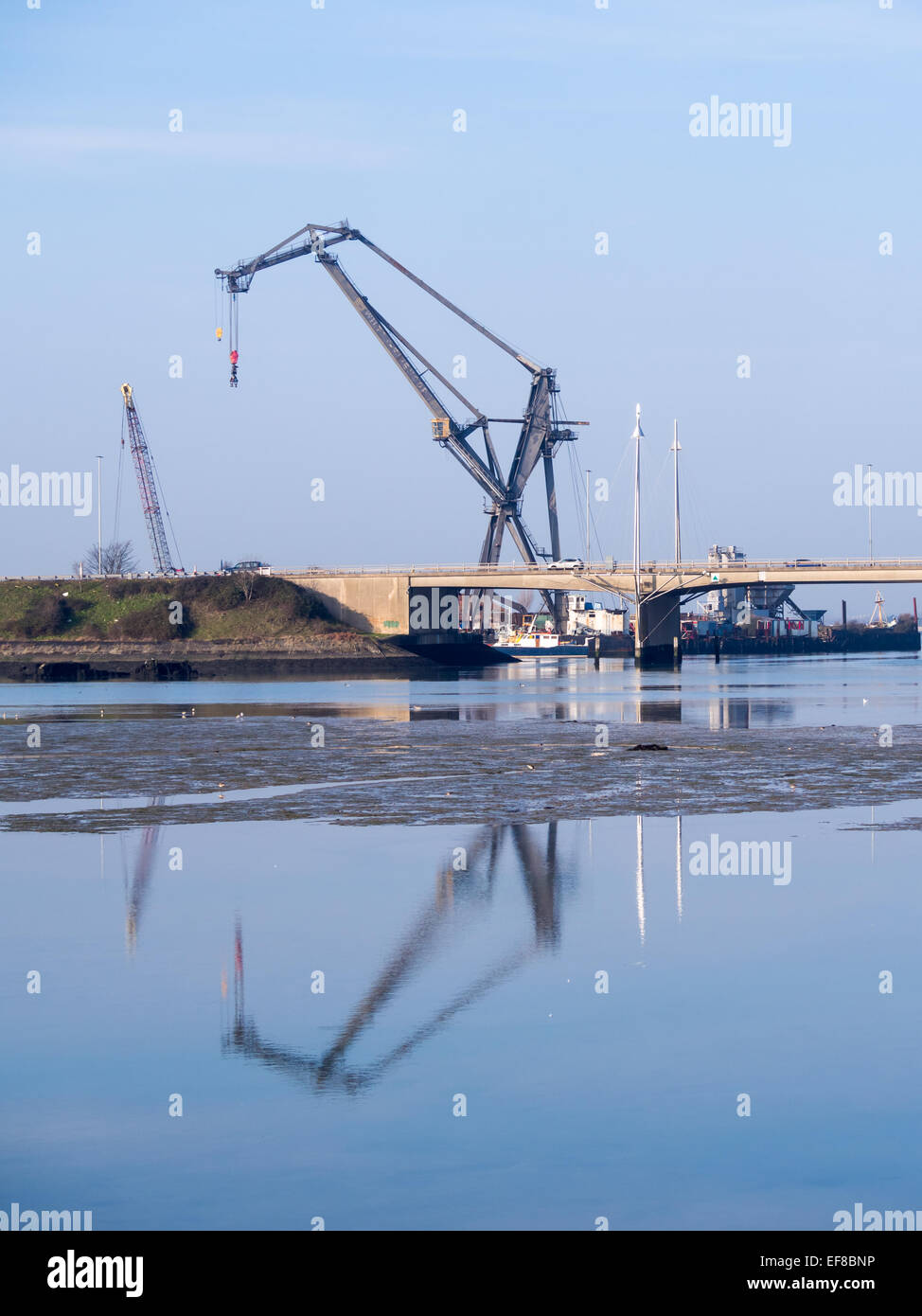 Un canut Crane en livres casse domine le M275 à l'entrée de la ville de Portsmouth, Angleterre Banque D'Images