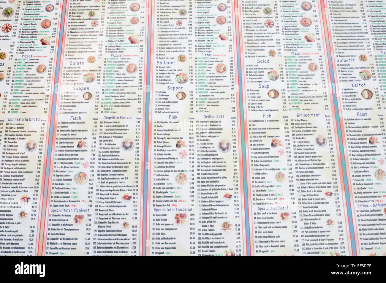 Restaurants restaurant menus menu multi langues langue traduction multilingue traductions de logiciels Banque D'Images