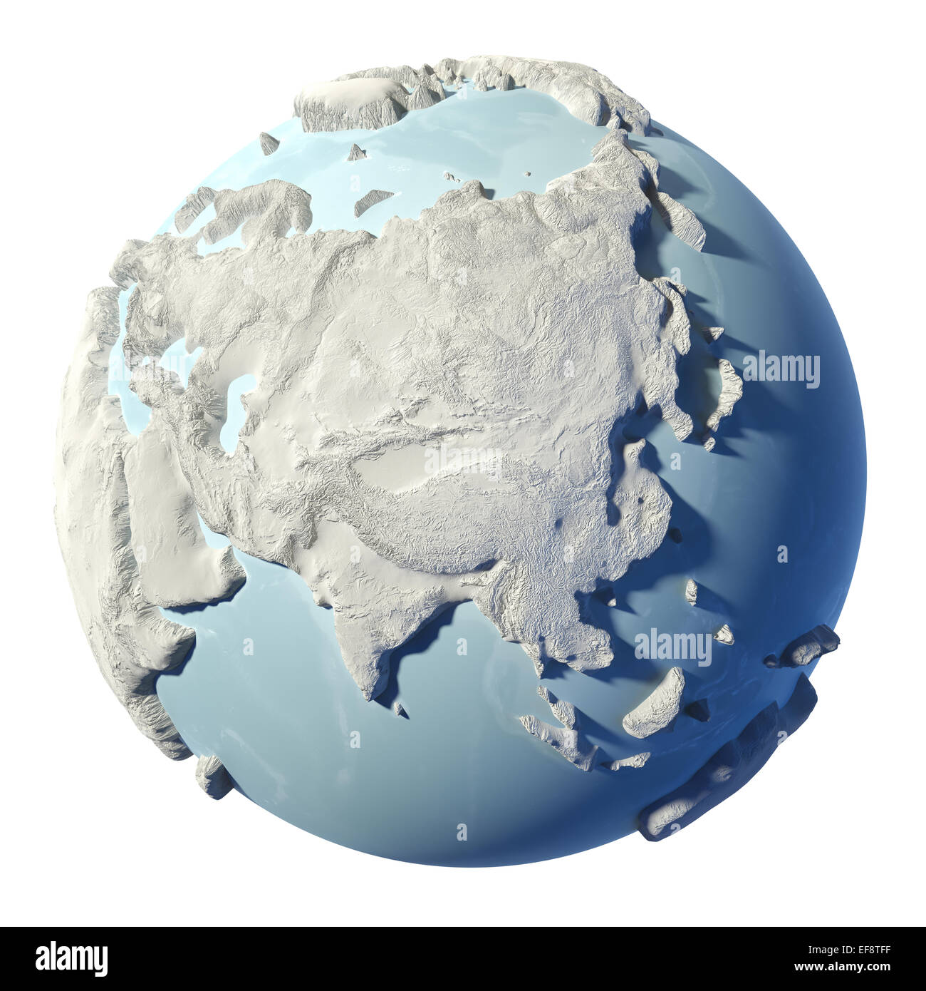 Terre d'hiver isolé sur fond blanc. 3D render. Continent Asie. Éléments de cette image fournie par la NASA Banque D'Images