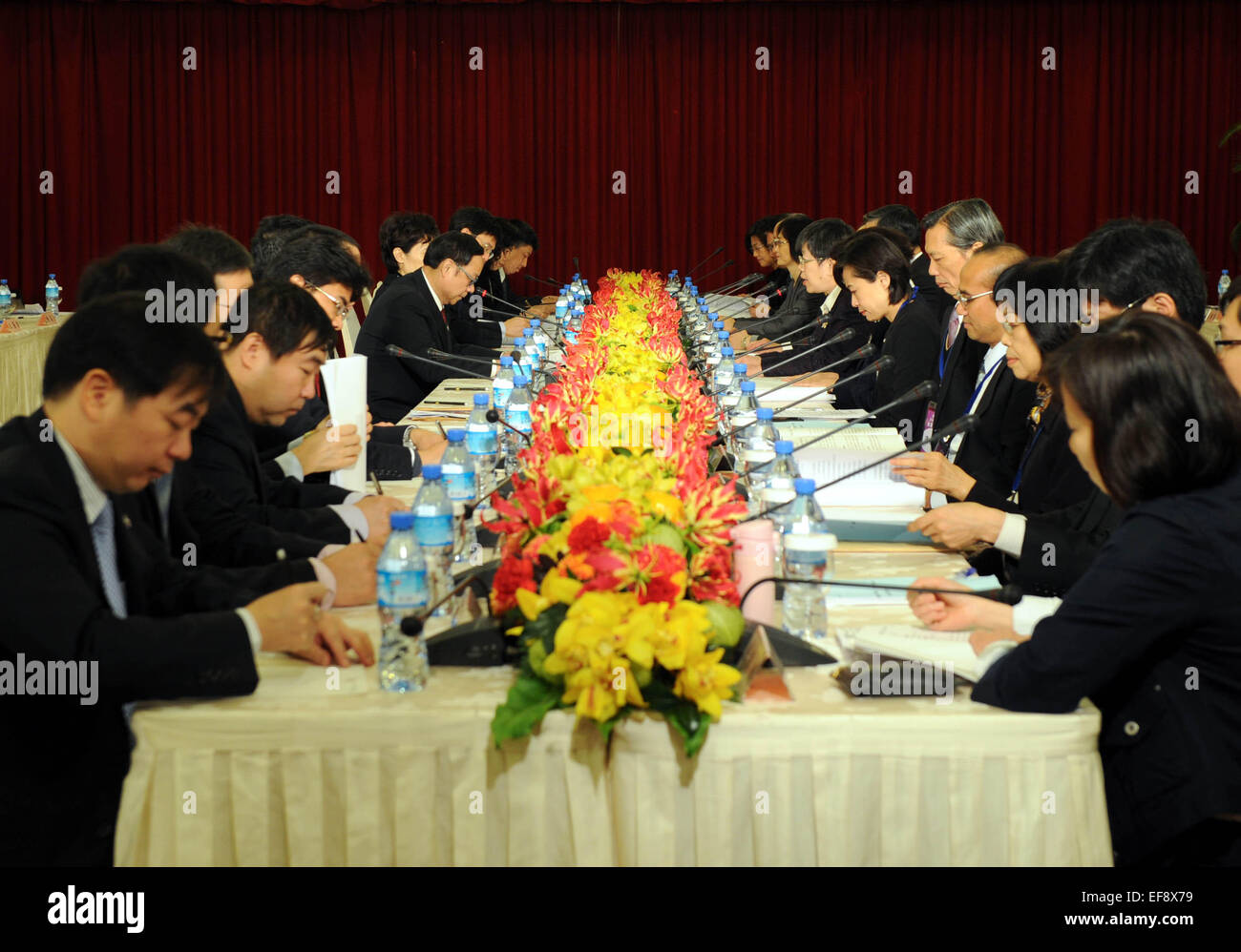 (150129) -- Paris, le 29 janvier 2015 (AFP) - Des représentants de participer à la septième réunion ordinaire du Comité de coopération économique de Détroit (ECC) à Taipei, Taiwan de la Chine du sud-est, le 29 janvier 2015. La septième réunion ordinaire ECC Détroit a été organisé conjointement par la partie continentale de Chine de l'Association pour les relations à travers le détroit de Taiwan (ARATS) et le détroit de Taiwan (SEF) Exchange Foundation jeudi à Taipei. (Xinhua/Shen Hong) (zwx) Banque D'Images