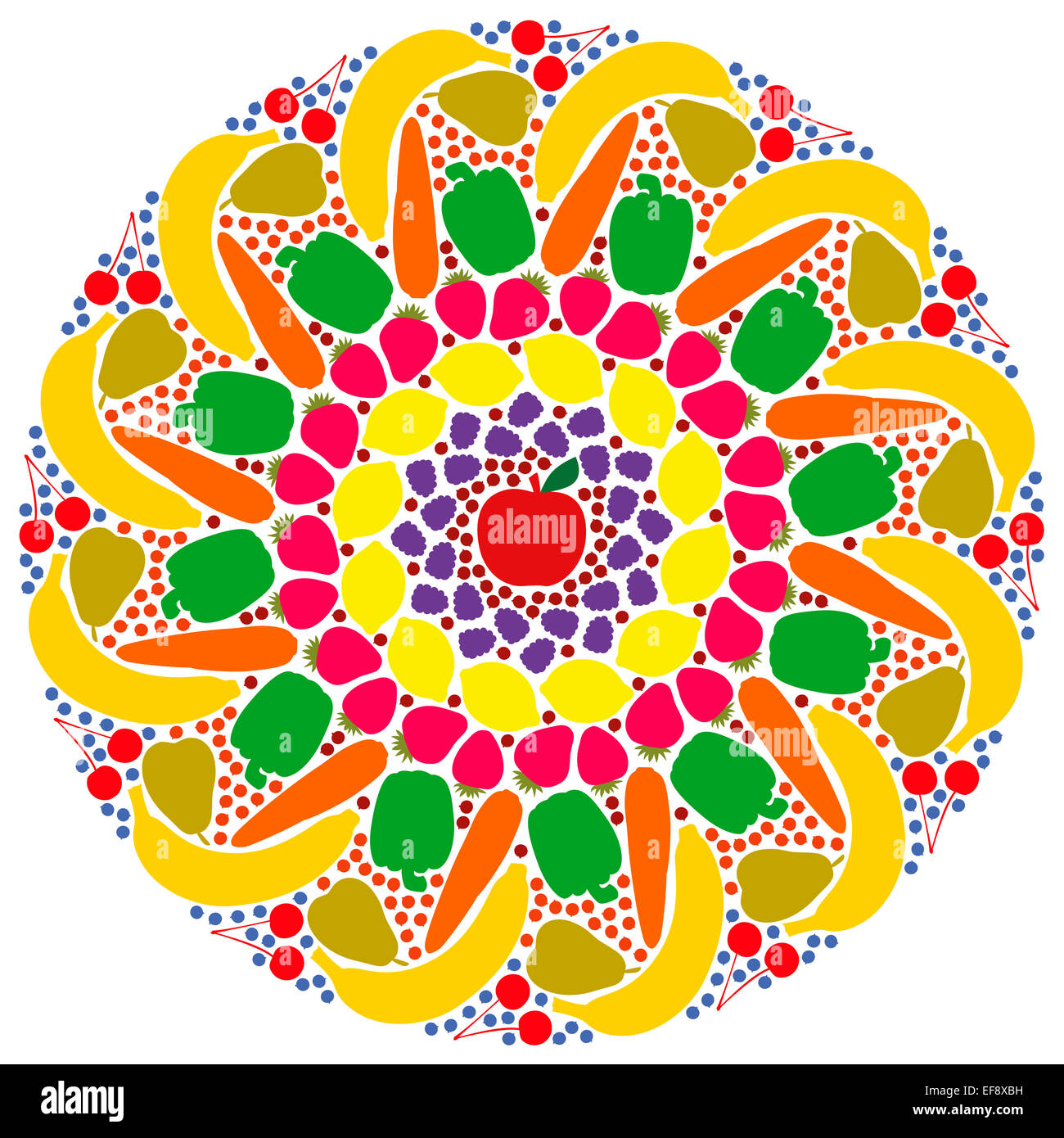 Mandala de fruits et légumes colorés. Banque D'Images