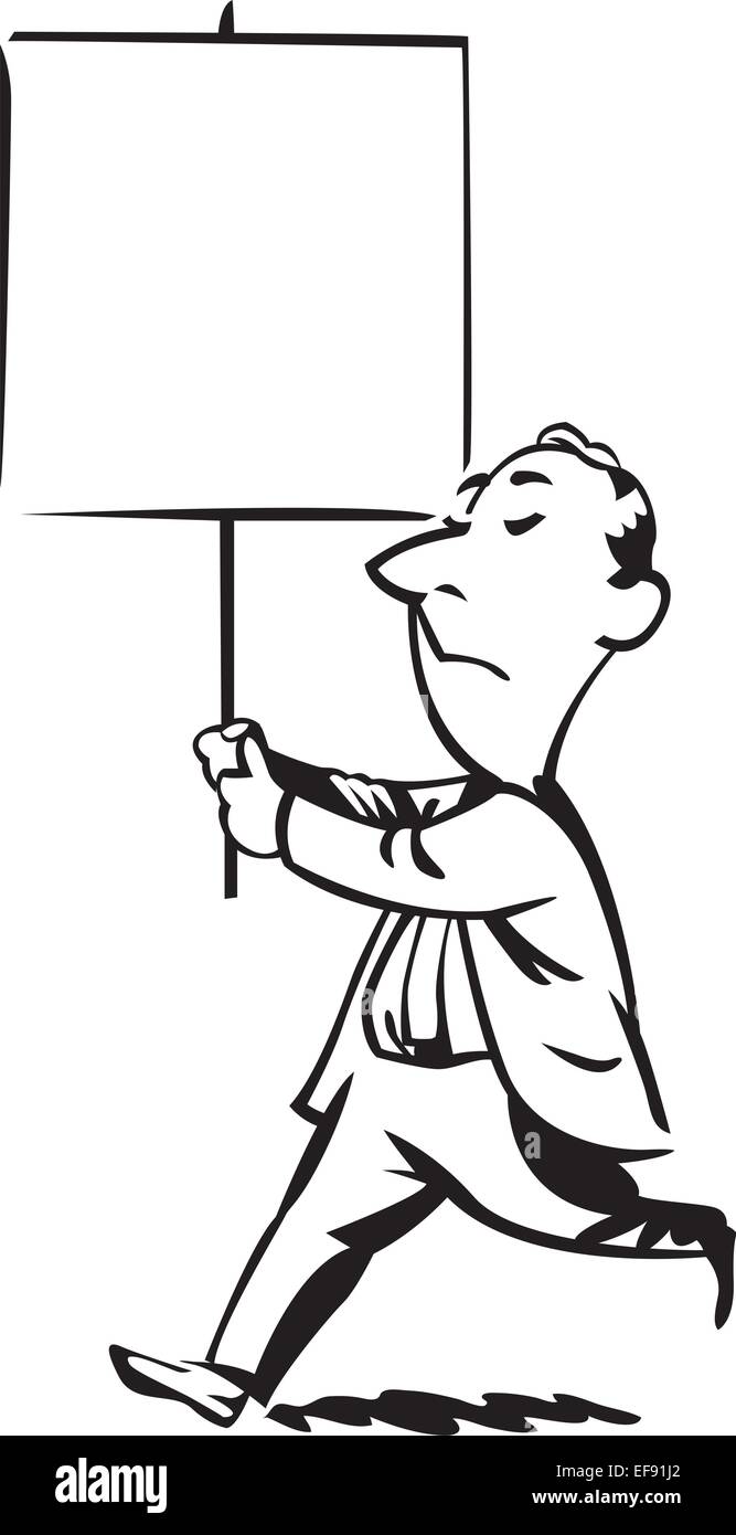 Un homme marchant avec un blank sign Illustration de Vecteur