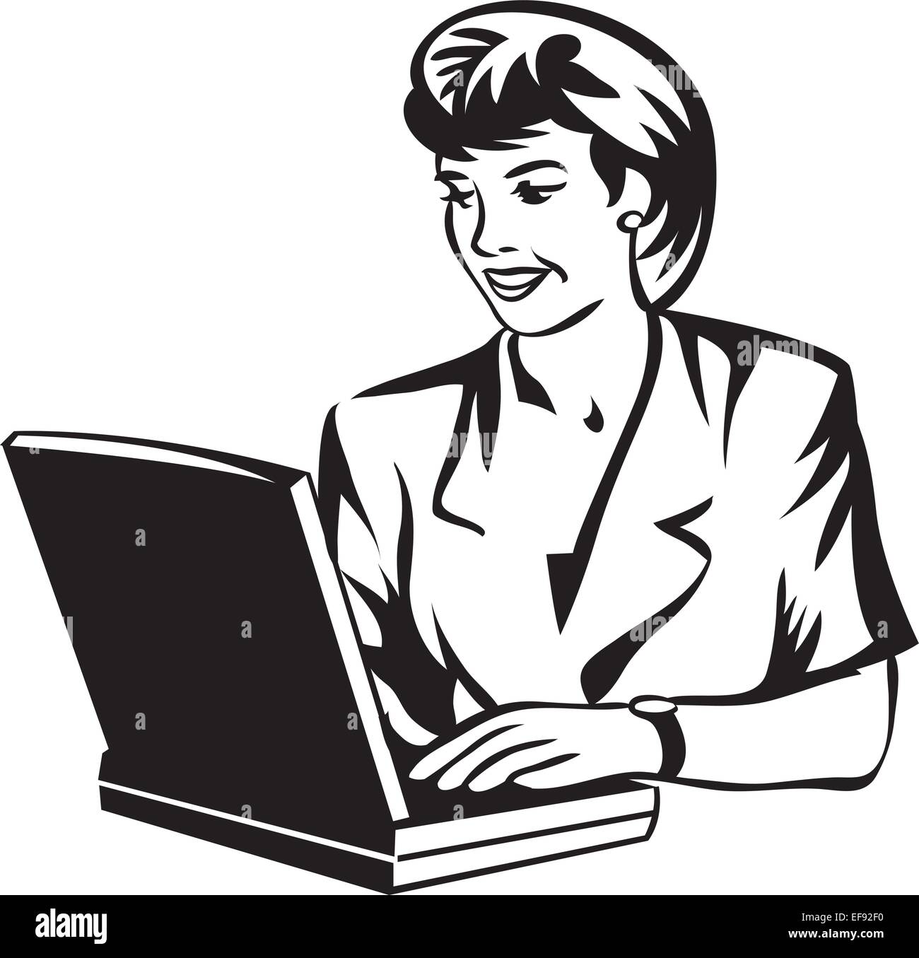 Une femme à la recherche d'un ordinateur portable Illustration de Vecteur