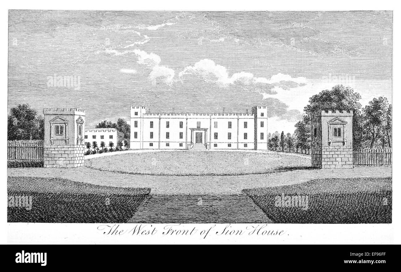 Gravure sur cuivre 1776 beautés du paysage Angleterre plus élégant de magnifiques édifices publics.West avant de Sion House Londres Banque D'Images