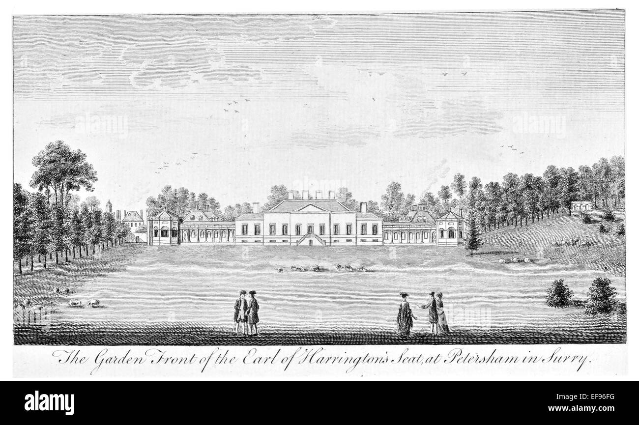 Gravure sur cuivre 1776 beautés du paysage Angleterre plus élégant de magnifiques édifices publics. Earl Harrington Petersham siège Surre Banque D'Images