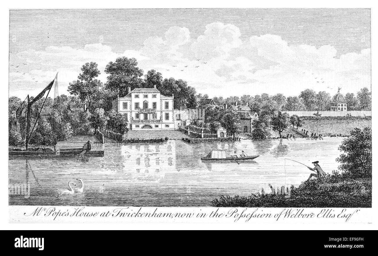 Gravure sur cuivre 1776 beautés du paysage Angleterre plus élégants édifices publics magnifique maison Wilbore.Pape Twickenham Ellis Banque D'Images