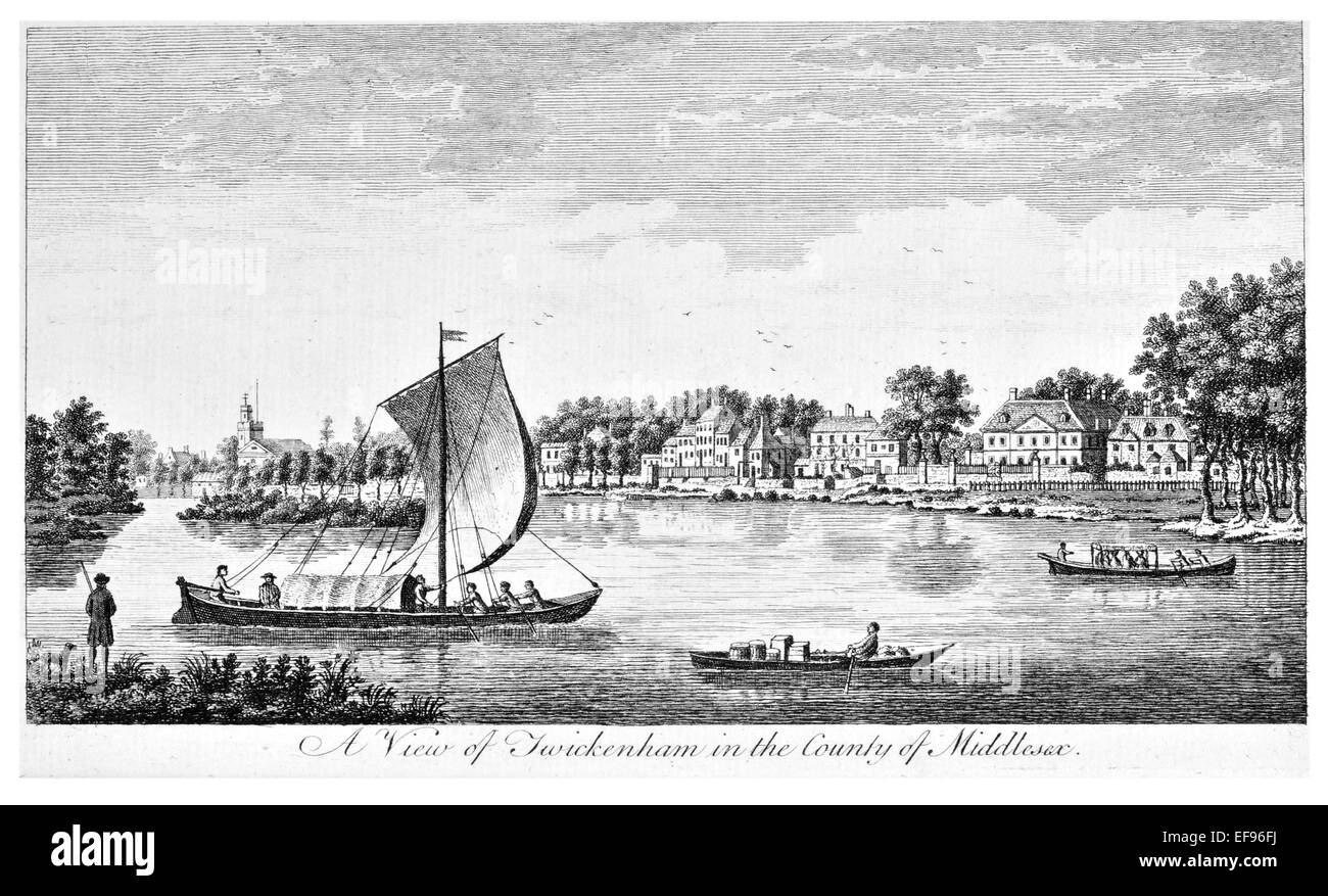Gravure sur cuivre 1776 beautés du paysage Angleterre plus élégant de magnifiques édifices publics. Voir Comté de Middlesex Twickenham Banque D'Images