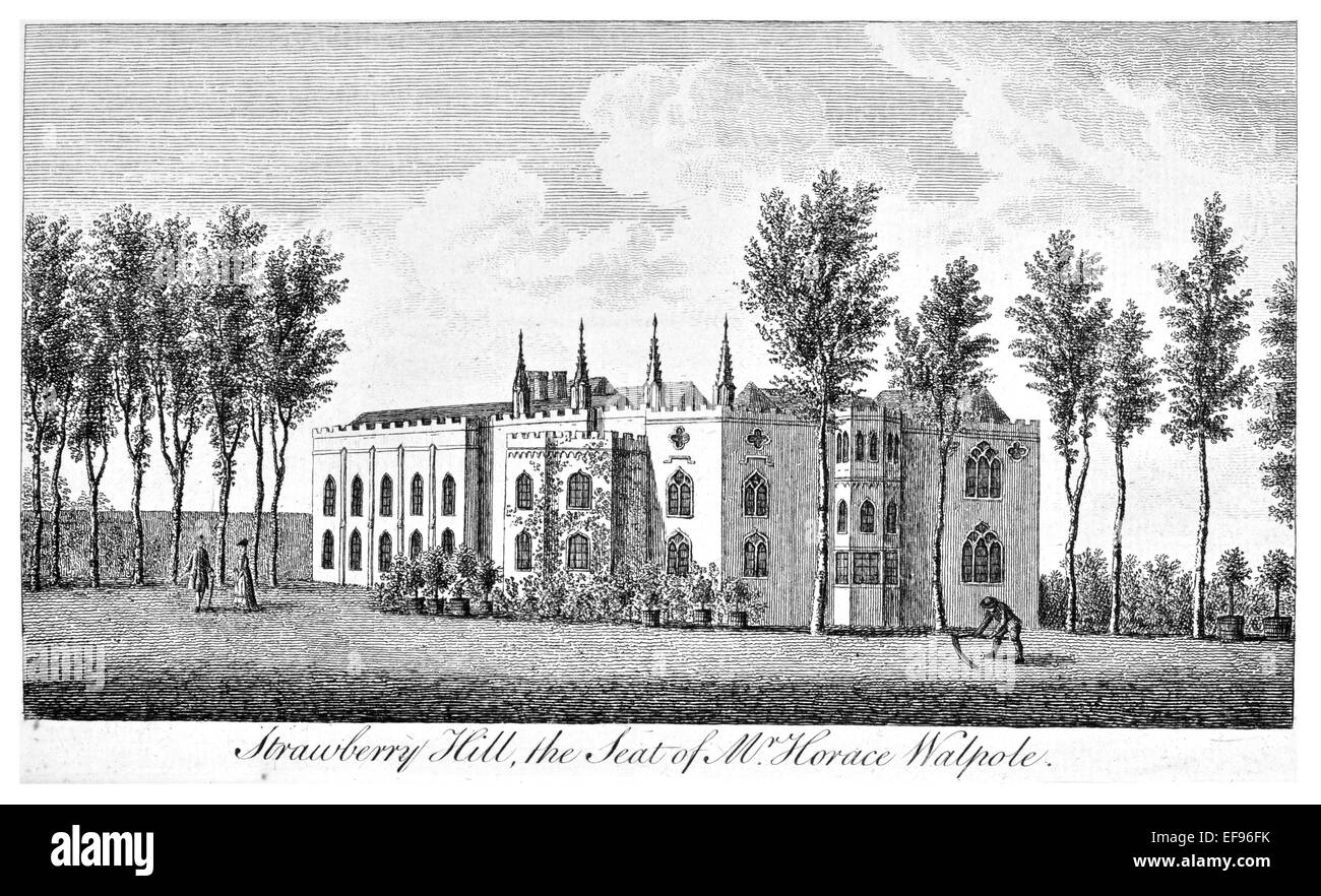 Gravure sur cuivre 1776 beautés du paysage Angleterre plus élégant de magnifiques édifices publics. Siège d'Horace Walpole Strawberry Hill Banque D'Images
