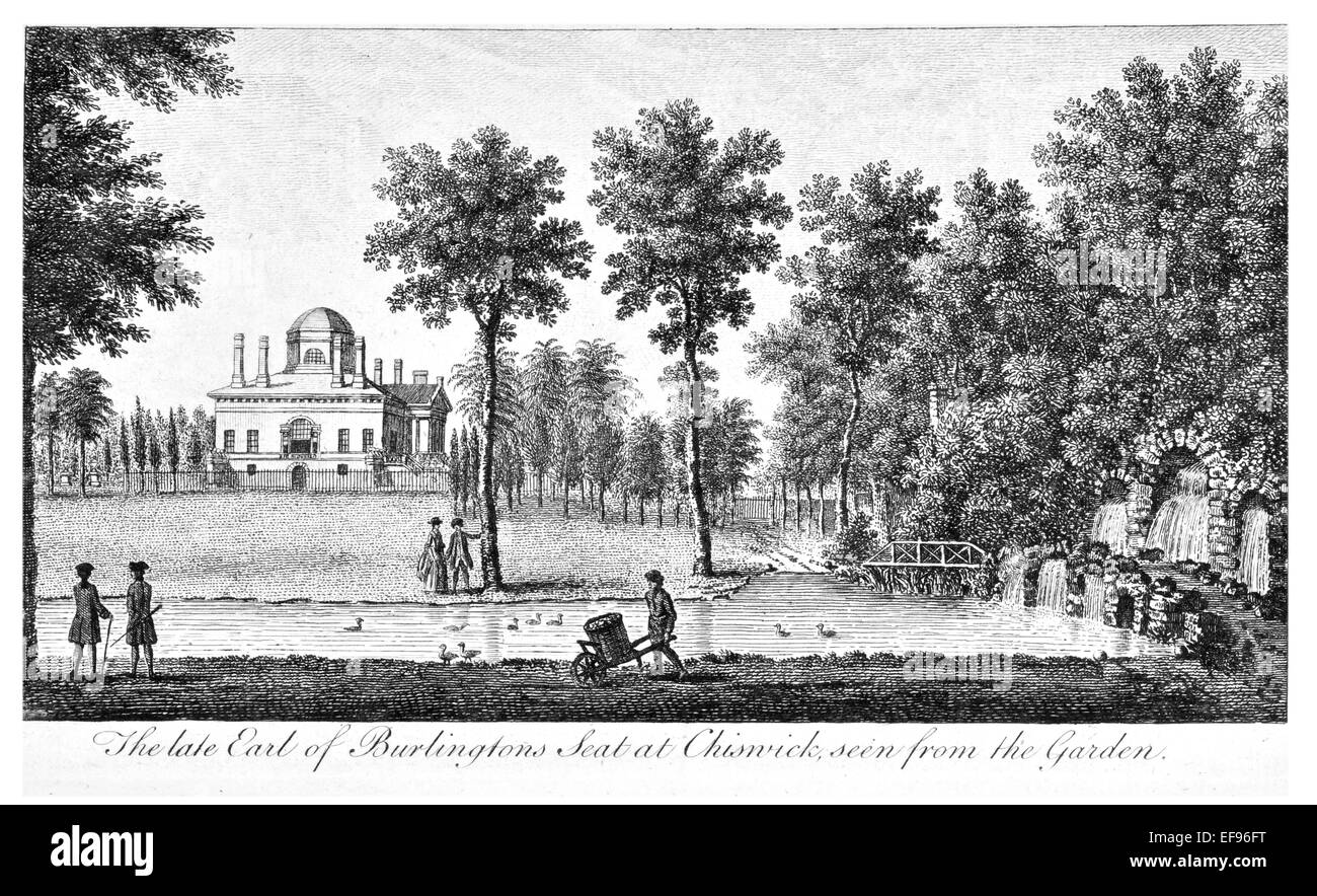 Gravure sur cuivre 1776 beautés du paysage Angleterre plus élégant de magnifiques édifices publics. Earl jardin Chiswick siège Burlington Banque D'Images