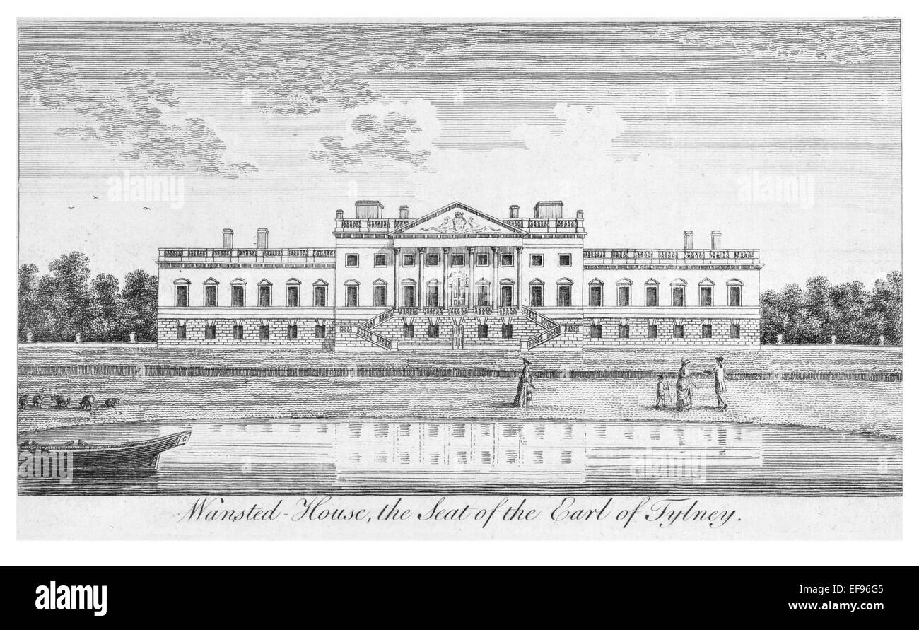 Gravure sur cuivre 1776 beautés du paysage Angleterre plus élégant de magnifiques édifices publics. Maison Wansted Tylney earl de siège Banque D'Images