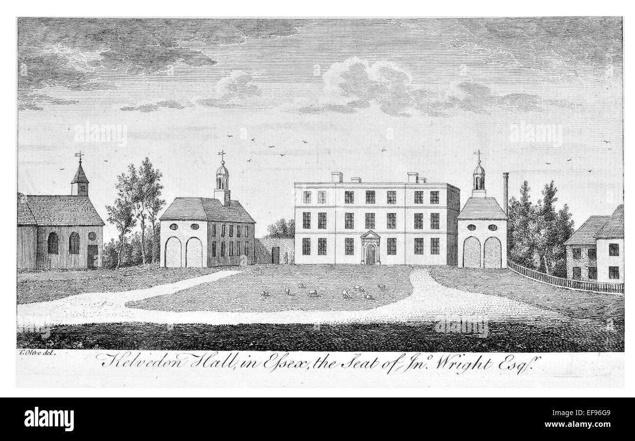 Gravure sur cuivre 1776 beautés du paysage Angleterre plus élégant de magnifiques édifices publics. Kelvedon Essex hall Jean Wright Esq Banque D'Images