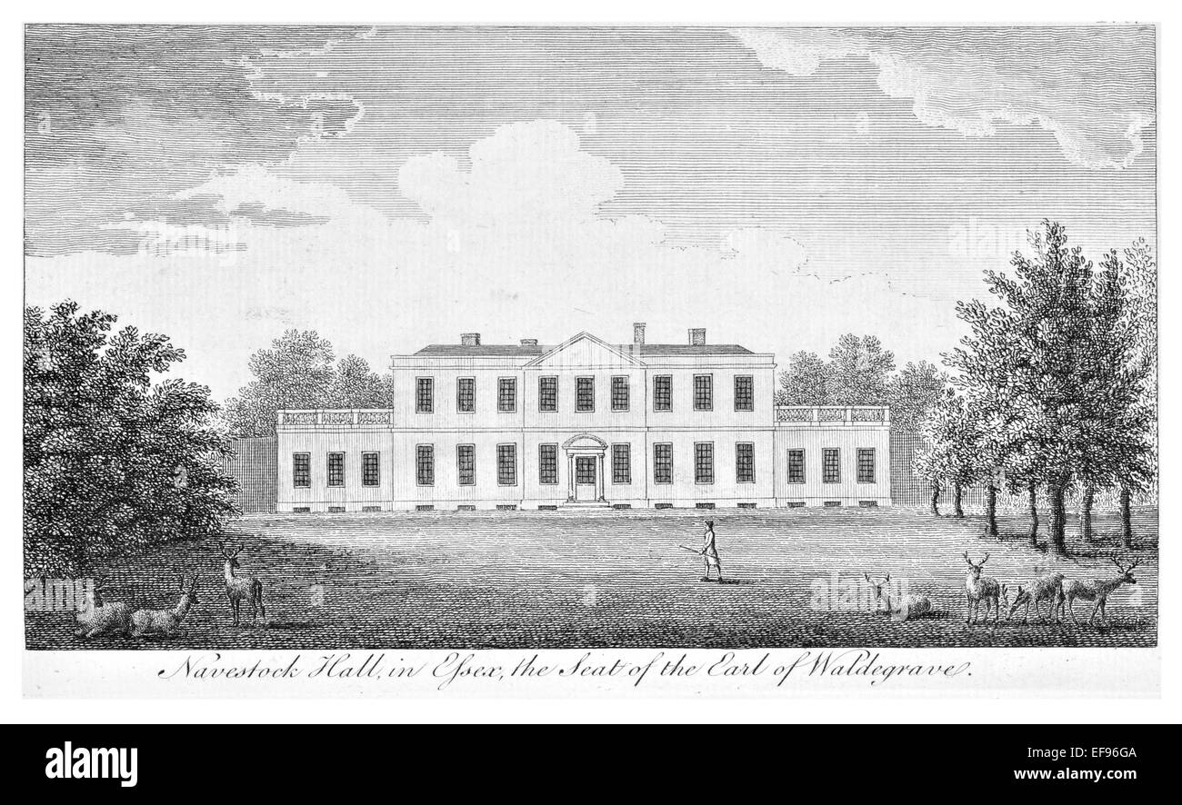 Gravure sur cuivre 1776 beautés du paysage Angleterre plus élégant de magnifiques édifices publics.Navestock Essex Hall Earl Waldegrave Banque D'Images