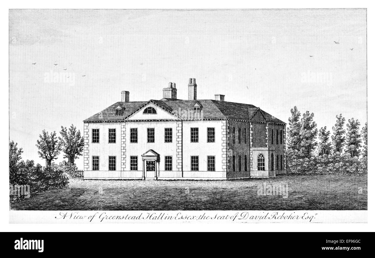 Gravure sur cuivre 1776 beautés du paysage Angleterre plus élégant de magnifiques édifices publics.Greenstead David Essex Hall Rebotier Banque D'Images