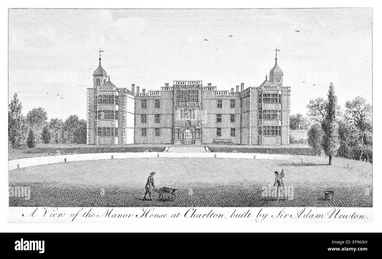 Gravure sur cuivre 1776 beautés du paysage Angleterre plus élégant de magnifiques édifices publics.Manor House Charlton sir Adam Newton Banque D'Images