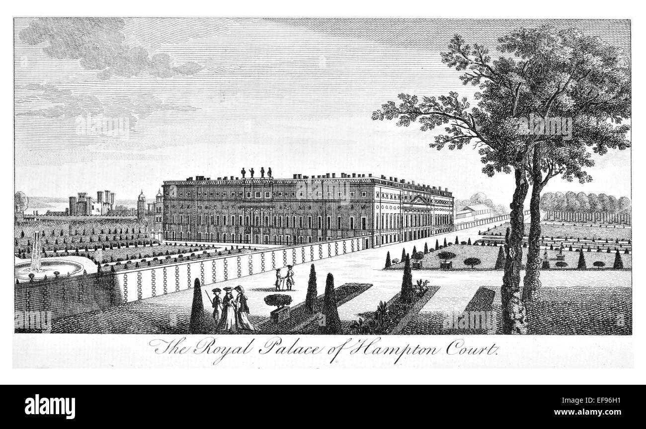 Gravure sur cuivre 1776 beautés du paysage Angleterre plus élégant de magnifiques édifices publics. Hampton Court Palace Royal Banque D'Images