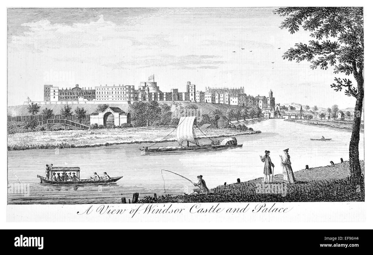 Gravure sur cuivre 1776 beautés du paysage Angleterre plus élégant de magnifiques édifices publics.Le Château de Windsor Palace Tamise Banque D'Images