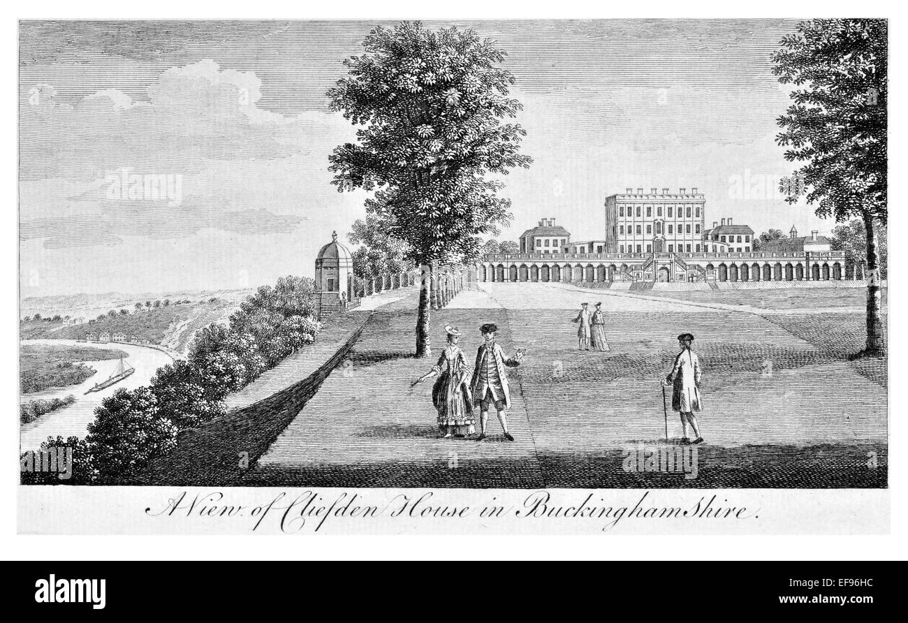 Gravure sur cuivre 1776 beautés du paysage Angleterre plus élégant de magnifiques édifices publics. Maison Cliesden Buckinghanshire Banque D'Images