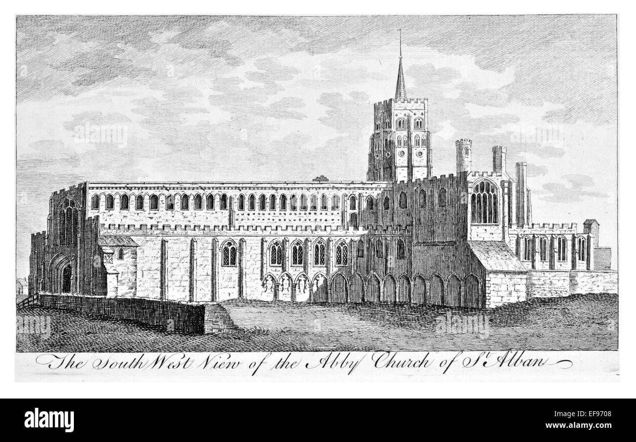 Gravure sur cuivre 1776 beautés du paysage Angleterre plus élégant de magnifiques édifices publics.église abbatiale Saint Alban Banque D'Images