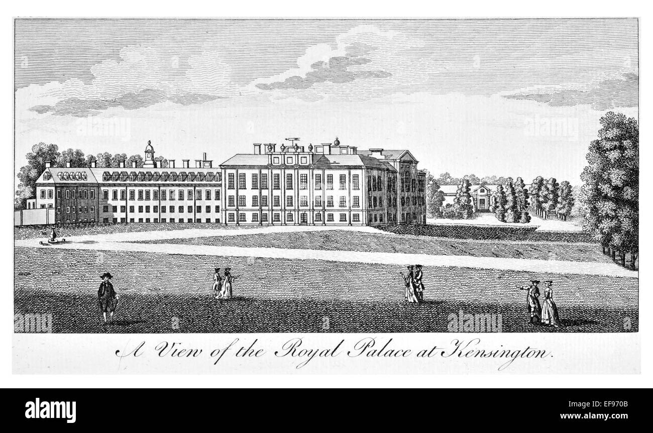 Gravure sur cuivre 1776 beautés du paysage Angleterre plus élégant de magnifiques édifices publics. Palais Royal de Kensington. Londres Banque D'Images