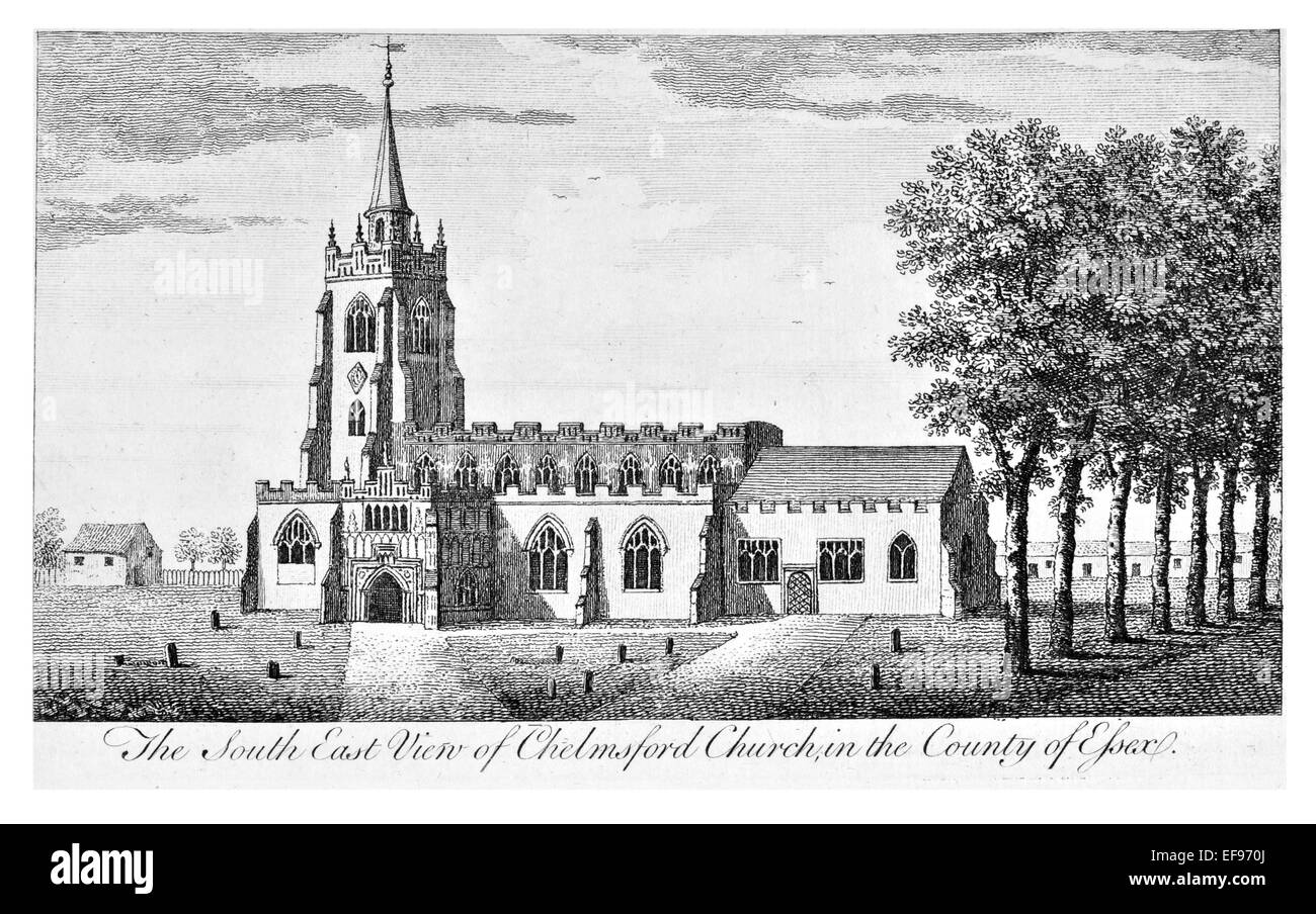 Gravure sur cuivre 1776 beautés du paysage Angleterre plus élégant de magnifiques édifices publics. Église de Chelmsford Essex County Banque D'Images